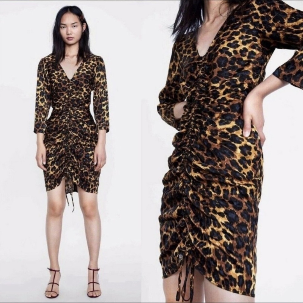 Zara animal print ruched mini dress - Picture 3 of 13